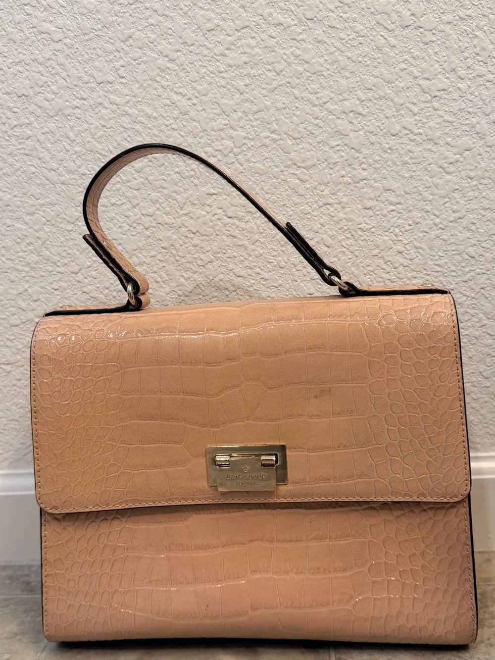 kate spade Croc-Embossed Satchel in Nude Pink with Gold Hardware